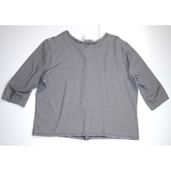 WOMEN'S BLACK & WHITE STRIPED 3/4 SLEEVE STRETCH KNIT CARDIGAN SWEATER - SIZE 2X - Picture 4 of 5